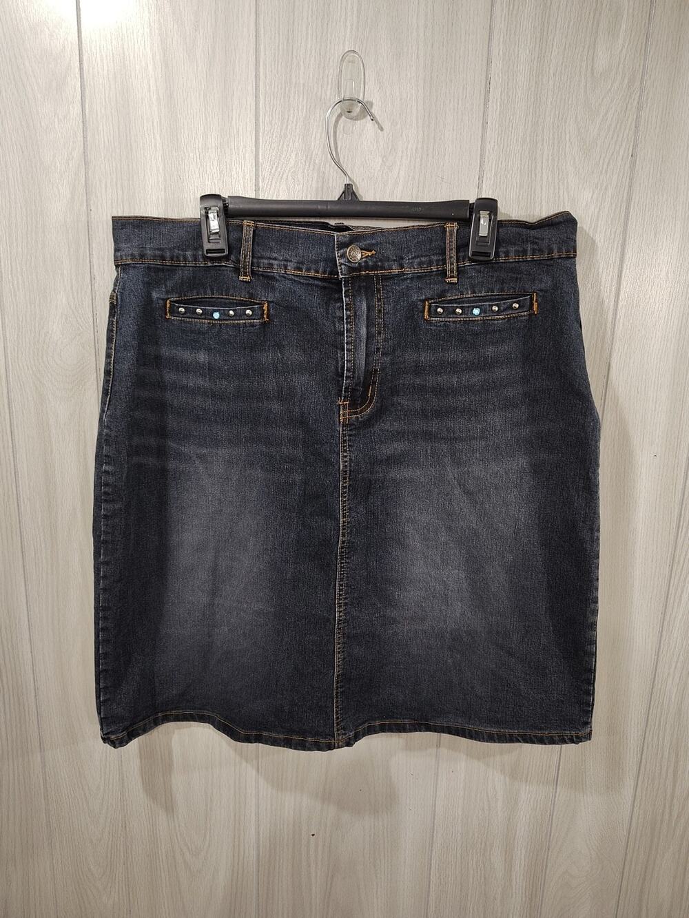 Women's Denim Skirt Rhinestones Studded Festival Size 22 Zenan Jeans Night Out